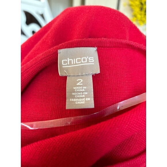 Chico's Red Tunic Top Cotton Women 2 / Large Round Neck 3/4 sleeves - Picture 6 of 9